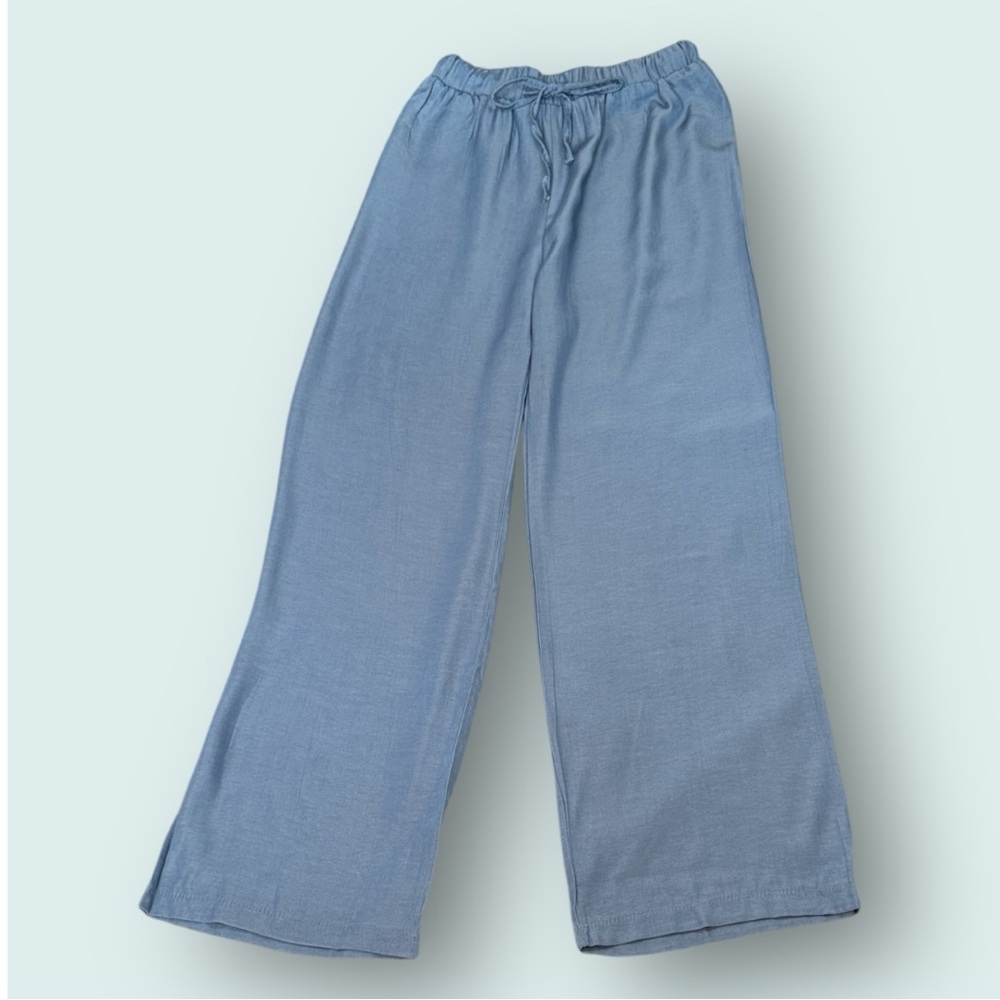 Silky Casual Blue Wide-Leg Pants Flowy sz M